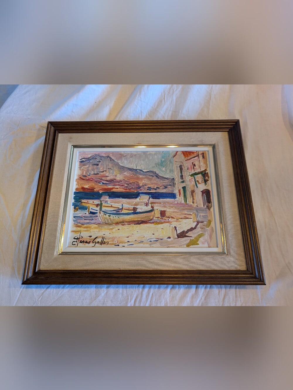 2/100$ Vintage Coastal Boat Scene - Cream, Blue, Brown